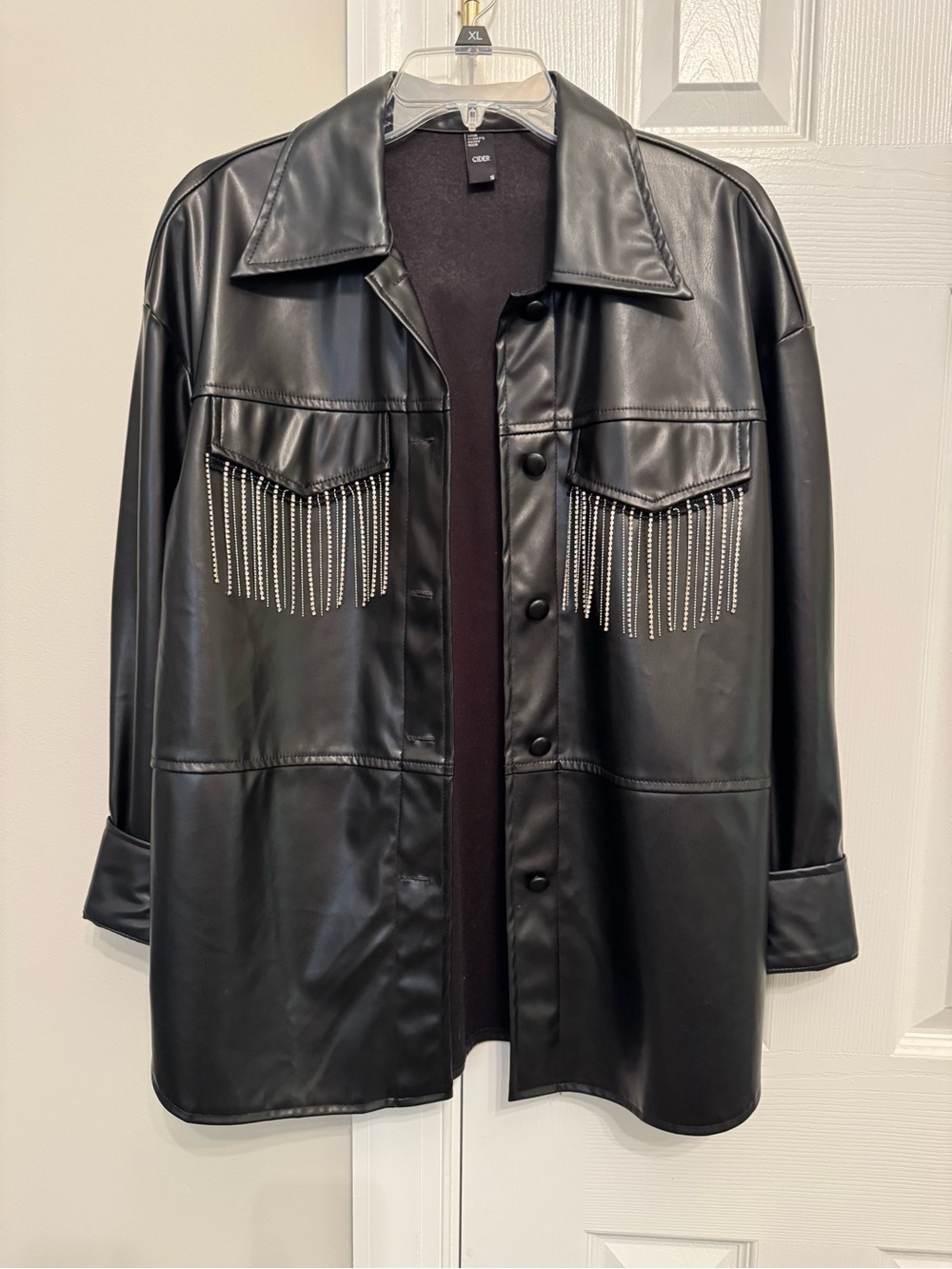 Black PU Faux Leather Fringe Stud Jacket